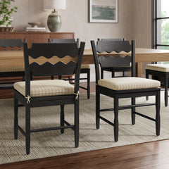 Jax Black/Oatmeal Stripe Oak Wood Dining Chair With Wavy Razor Back and Cushion (Set of 2) - Ornate Home