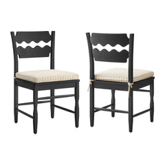 Jax Black/Oatmeal Stripe Oak Wood Dining Chair With Wavy Razor Back and Cushion (Set of 2) - Ornate Home