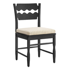 Jax Black/Oatmeal Stripe Oak Wood Dining Chair With Wavy Razor Back and Cushion (Set of 2) - Ornate Home