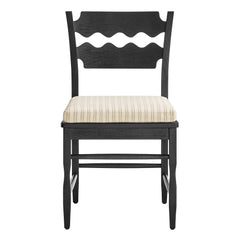 Jax Black/Oatmeal Stripe Oak Wood Dining Chair With Wavy Razor Back and Cushion (Set of 2) - Ornate Home