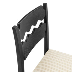 Jax Black/Oatmeal Stripe Oak Wood Dining Chair With Wavy Razor Back and Cushion (Set of 2) - Ornate Home
