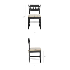 Jax Black/Oatmeal Stripe Oak Wood Dining Chair With Wavy Razor Back and Cushion (Set of 2) - Ornate Home