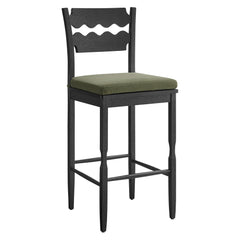 Jax Black/Sage Oak Wood Bar Stool With Wavy Razor Back and Cushion - Ornate Home