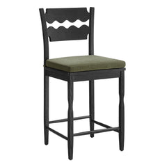 Jax Black/Sage Oak Wood Counter Stool With Wavy Razor Back and Cushion - Ornate Home