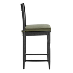 Jax Black/Sage Oak Wood Counter Stool With Wavy Razor Back and Cushion - Ornate Home