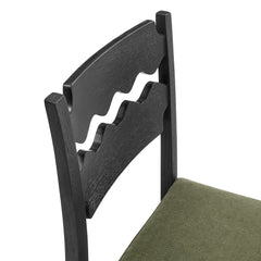 Jax Black/Sage Oak Wood Counter Stool With Wavy Razor Back and Cushion - Ornate Home