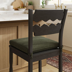 Jax Black/Sage Oak Wood Counter Stool With Wavy Razor Back and Cushion - Ornate Home