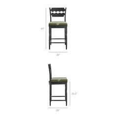 Jax Black/Sage Oak Wood Counter Stool With Wavy Razor Back and Cushion - Ornate Home