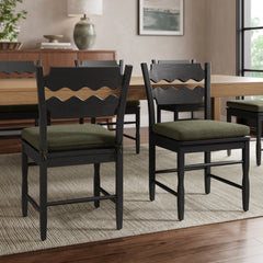 Jax Black/Sage Oak Wood Dining Chair With Wavy Razor Back and Cushion (Set of 2) - Ornate Home