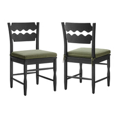 Jax Black/Sage Oak Wood Dining Chair With Wavy Razor Back and Cushion (Set of 2) - Ornate Home