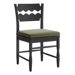 Jax Black/Sage Oak Wood Dining Chair With Wavy Razor Back and Cushion (Set of 2) - Ornate Home