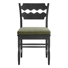 Jax Black/Sage Oak Wood Dining Chair With Wavy Razor Back and Cushion (Set of 2) - Ornate Home