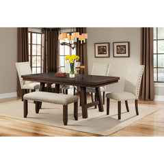Jax Cherry 6-Piece Dining Set with Table 4 Upholstered Side Chairs & Bench - Ornate Home