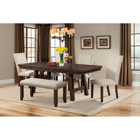 Jax Cherry 6-Piece Dining Set with Table 4 Upholstered Side Chairs & Bench - Ornate Home