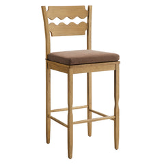 Jax Weathered Oak/Cocoa Oak Wood Bar Stool With Wavy Razor Back and Cushion - Ornate Home
