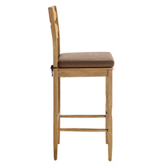 Jax Weathered Oak/Cocoa Oak Wood Bar Stool With Wavy Razor Back and Cushion - Ornate Home