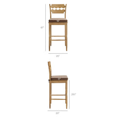 Jax Weathered Oak/Cocoa Oak Wood Bar Stool With Wavy Razor Back and Cushion - Ornate Home