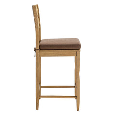 Jax Weathered Oak/Cocoa Oak Wood Counter Stool With Wavy Razor Back and Cushion - Ornate Home