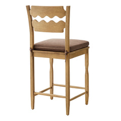 Jax Weathered Oak/Cocoa Oak Wood Counter Stool With Wavy Razor Back and Cushion - Ornate Home