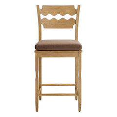 Jax Weathered Oak/Cocoa Oak Wood Counter Stool With Wavy Razor Back and Cushion - Ornate Home