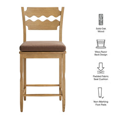 Jax Weathered Oak/Cocoa Oak Wood Counter Stool With Wavy Razor Back and Cushion - Ornate Home