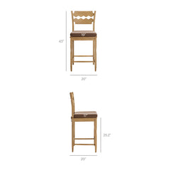 Jax Weathered Oak/Cocoa Oak Wood Counter Stool With Wavy Razor Back and Cushion - Ornate Home