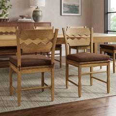 Jax Weathered Oak/Cocoa Oak Wood Dining Chair With Wavy Razor Back and Cushion (Set of 2) - Ornate Home