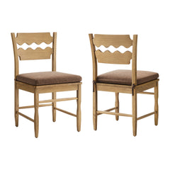 Jax Weathered Oak/Cocoa Oak Wood Dining Chair With Wavy Razor Back and Cushion (Set of 2) - Ornate Home