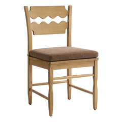 Jax Weathered Oak/Cocoa Oak Wood Dining Chair With Wavy Razor Back and Cushion (Set of 2) - Ornate Home