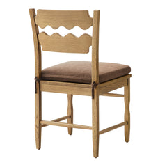 Jax Weathered Oak/Cocoa Oak Wood Dining Chair With Wavy Razor Back and Cushion (Set of 2) - Ornate Home