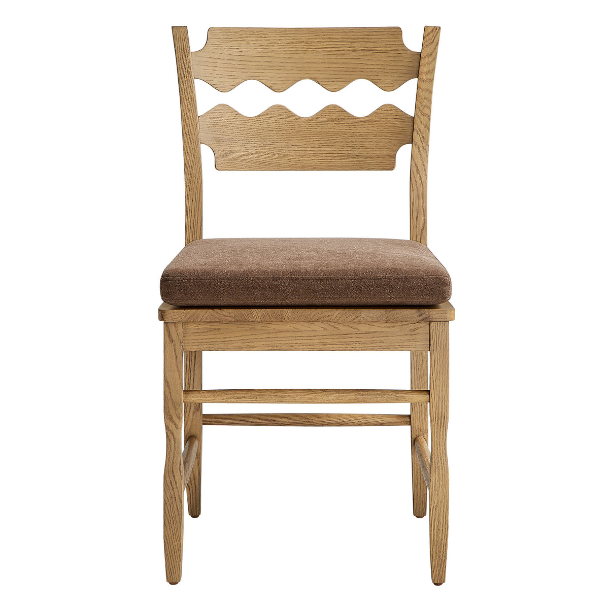 Jax Weathered Oak/Cocoa Oak Wood Dining Chair With Wavy Razor Back and Cushion (Set of 2) - Ornate Home
