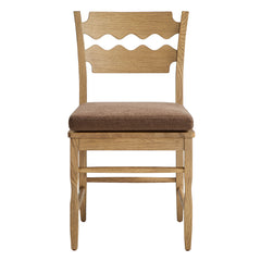Jax Weathered Oak/Cocoa Oak Wood Dining Chair With Wavy Razor Back and Cushion (Set of 2) - Ornate Home