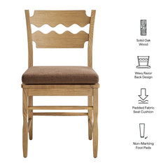 Jax Weathered Oak/Cocoa Oak Wood Dining Chair With Wavy Razor Back and Cushion (Set of 2) - Ornate Home