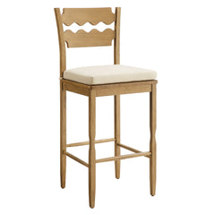 Jax Weathered Oak/Linen Oak Wood Bar Stool With Wavy Razor Back and Cushion - Ornate Home
