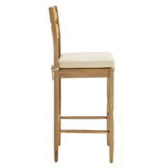 Jax Weathered Oak/Linen Oak Wood Bar Stool With Wavy Razor Back and Cushion - Ornate Home
