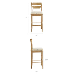 Jax Weathered Oak/Linen Oak Wood Bar Stool With Wavy Razor Back and Cushion - Ornate Home