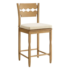 Jax Weathered Oak/Linen Oak Wood Counter Stool With Wavy Razor Back and Cushion - Ornate Home