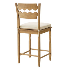 Jax Weathered Oak/Linen Oak Wood Counter Stool With Wavy Razor Back and Cushion - Ornate Home