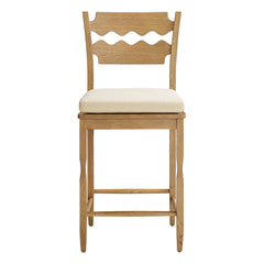 Jax Weathered Oak/Linen Oak Wood Counter Stool With Wavy Razor Back and Cushion - Ornate Home
