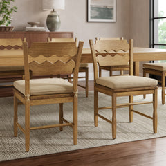 Jax Weathered Oak/Linen Oak Wood Dining Chair With Wavy Razor Back and Cushion (Set of 2) - Ornate Home