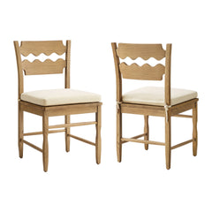 Jax Weathered Oak/Linen Oak Wood Dining Chair With Wavy Razor Back and Cushion (Set of 2) - Ornate Home