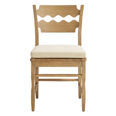 Jax Weathered Oak/Linen Oak Wood Dining Chair With Wavy Razor Back and Cushion (Set of 2) - Ornate Home