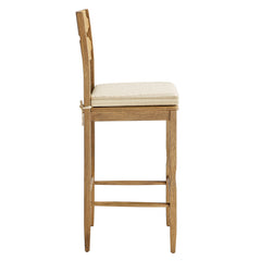 Jax Weathered Oak/Oatmeal Stripe Oak Wood Bar Stool With Wavy Razor Back and Cushion - Ornate Home
