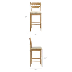 Jax Weathered Oak/Oatmeal Stripe Oak Wood Bar Stool With Wavy Razor Back and Cushion - Ornate Home