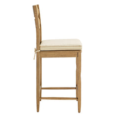 Jax Weathered Oak/Oatmeal Stripe Oak Wood Counter Stool With Wavy Razor Back and Cushion - Ornate Home
