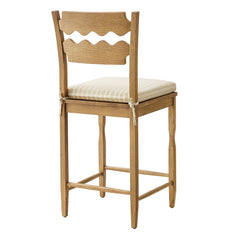 Jax Weathered Oak/Oatmeal Stripe Oak Wood Counter Stool With Wavy Razor Back and Cushion - Ornate Home