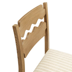Jax Weathered Oak/Oatmeal Stripe Oak Wood Counter Stool With Wavy Razor Back and Cushion - Ornate Home