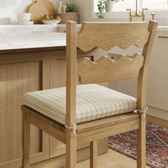 Jax Weathered Oak/Oatmeal Stripe Oak Wood Counter Stool With Wavy Razor Back and Cushion - Ornate Home