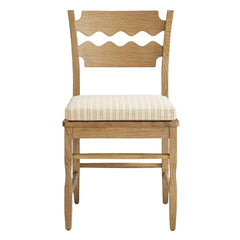 Jax Weathered Oak/Oatmeal Stripe Oak Wood Dining Chair With Wavy Razor Back and Cushion (Set of 2) - Ornate Home
