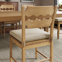 Jax Weathered Oak/Oatmeal Stripe Oak Wood Dining Chair With Wavy Razor Back and Cushion (Set of 2) - Ornate Home
